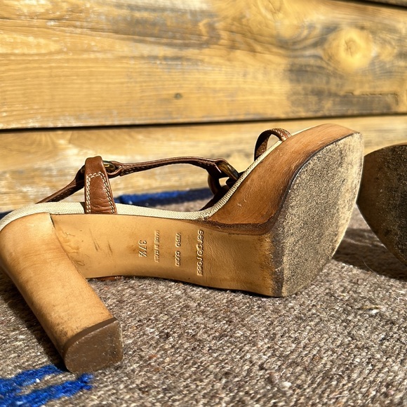 SERGIO ROSSI Women’s Platform High Heel Sandal with Bone accent t-strap SZ. 7.5 - Picture 4 of 5